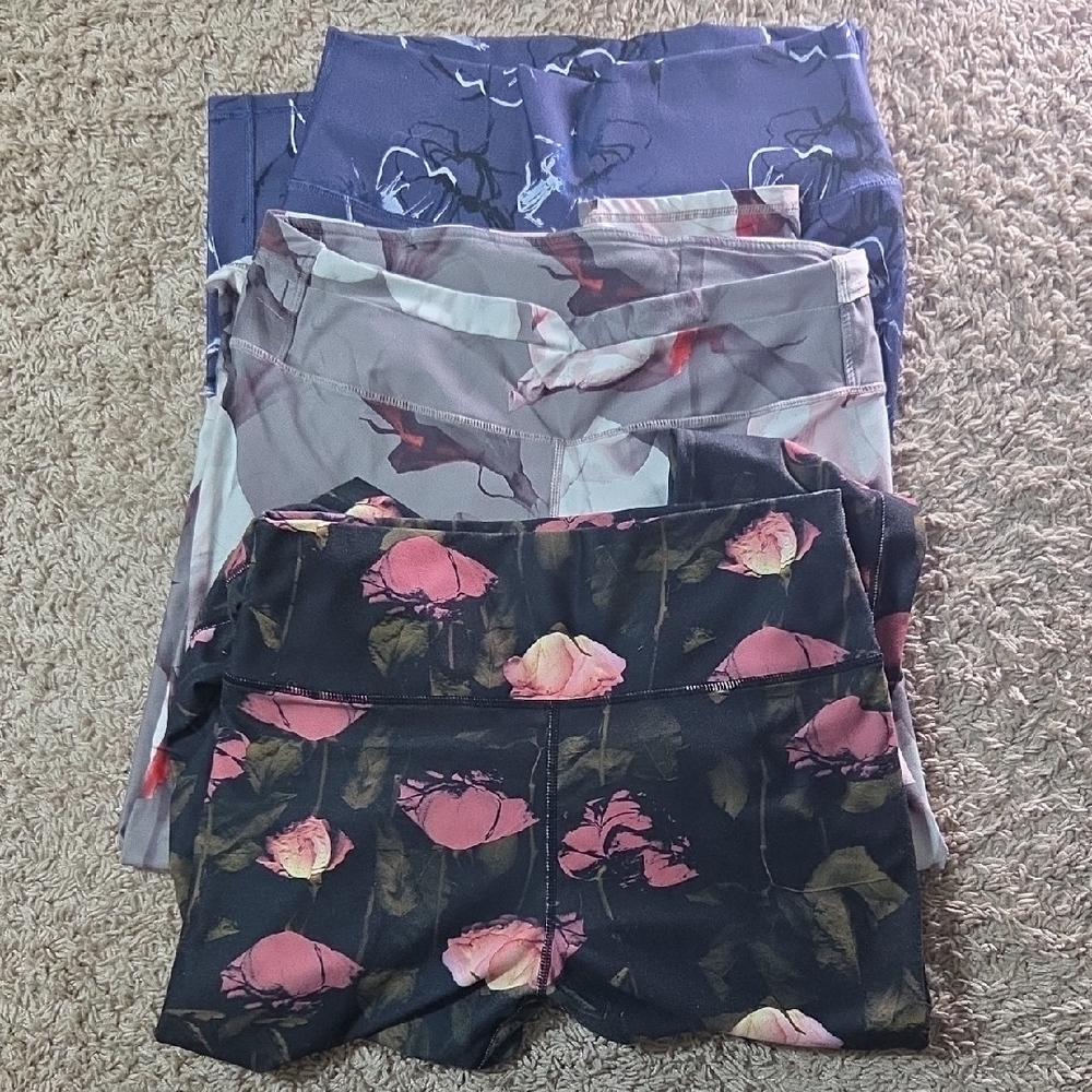 Set of 3 Fabletics Floral Workout Performance Leggings, All size Medium